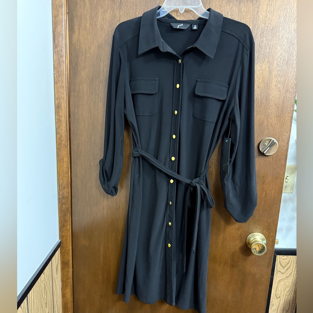 Women’s GNW Black Button-Up Dress with Gold Accents XL NWT